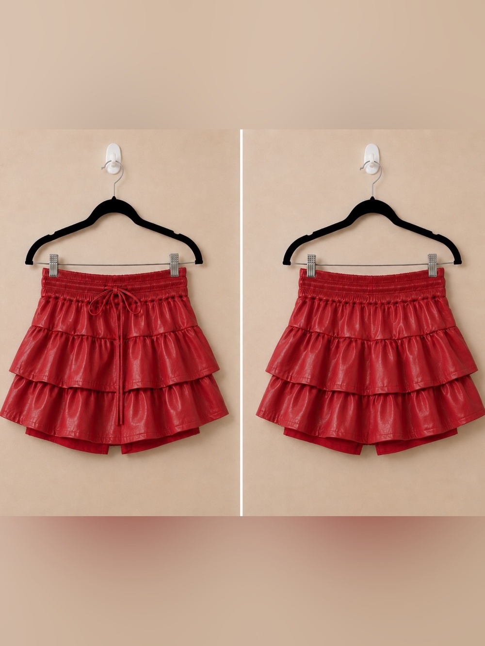Day + Moon Red Faux Leather Ruffle Skort Mini Skirt Size M